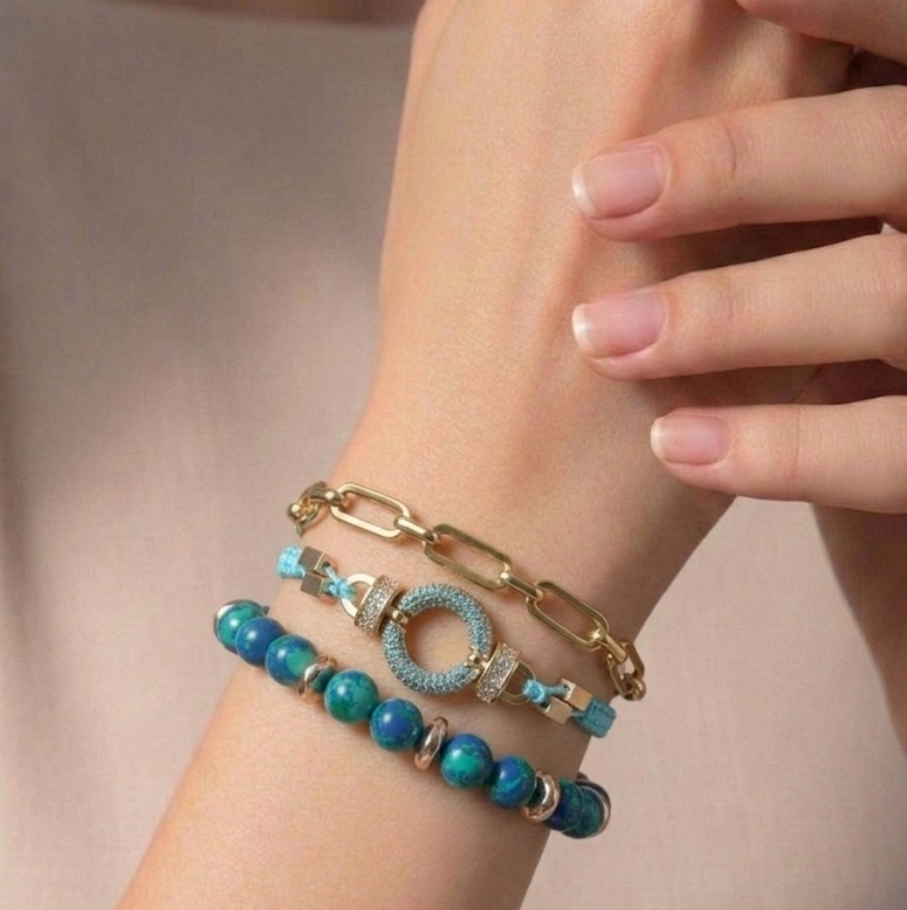 Gold-Plated & Turquoise Beaded Women’s Bracelet Set